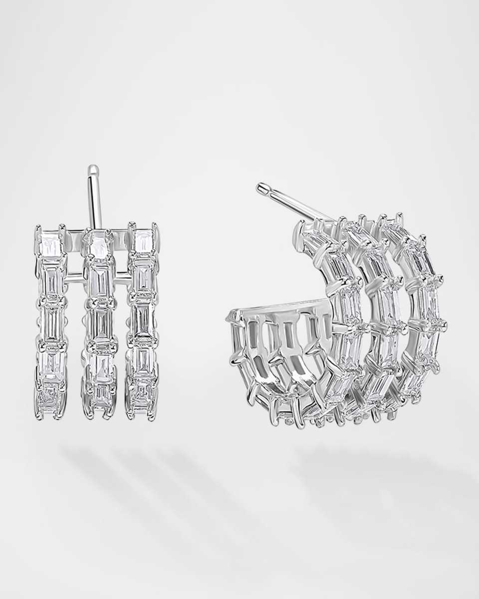 Triple Row Baguette Diamond Huggie Earrings